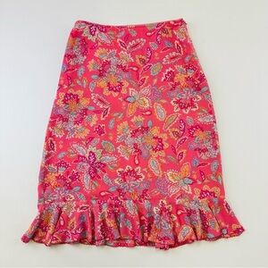 Sigrid Olsen pink floral skirt with ruffle hem  Size Small Petite lined feminine